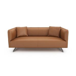 Sofá de piel de diseño moderno en color coñac