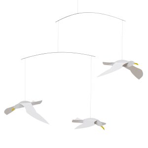 Flensted Mobiles - Soaring Seagulls Mobile, blanco / amarillo