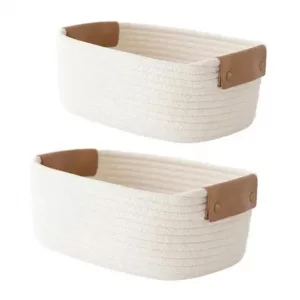 Cesta de almacenamiento tejida con cuerda de algodón, cesta para la colada, organizador de armario, cesta para juguetes (grande + pequeña), 2 uds.