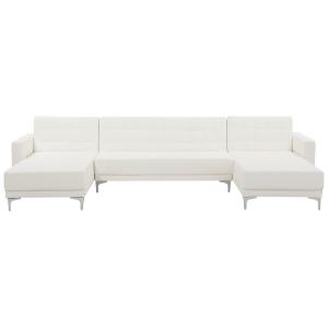 SOFÁ EN FORMA DE U 5 PLAZAS DE PIEL SINTÉTICA BLANCO/PLATEADO ABERDEEN