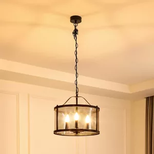 LUCANDE LÁMPARA COLGANTE ERYK, Ø 40 CM, NEGRO, CRISTAL, 3 LUCES