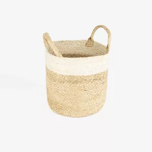 CESTA DE YUTE BLANCA Y NATURAL VIDE Ø25X25CM