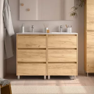 SALGAR 106293 NOJA Mueble de Baño con Lavabo 6 Cajones 120 cm Color Roble África