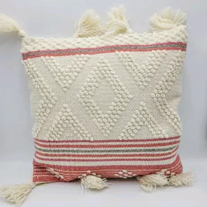 Cojín bordado gris y rosa 50x50 cm