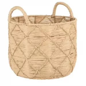 Cesta beige con motivos decorativos de rombos trenzados