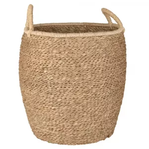 Cesta redonda de fibra color marfil