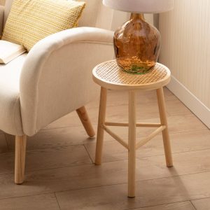 MESA AUXILIAR EN MADERA DE PINO Y RATÁN NATURAL