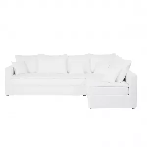 Sofá esquinero derecho convertible de 5 plazas de lino lavado blanco