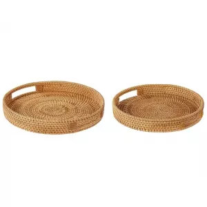 Conjunto de 2 bandejas decorativas de ratán claro ADELSO