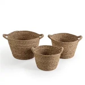 Set de 3 cestas Icia de fibra natural con asas
