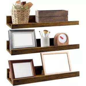 EXYGLO Estante de Pared de Madera rústica, estantes Marrones para Sala de Estar, Dormitorio, Cocina, baño, Ahorra Espacio en el hogar, Juego de 3