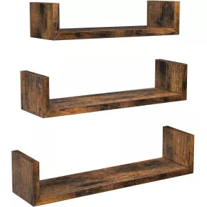 VASAGLE Estante de Pared, Juego de 3, Estante Flotante, Soporte de Pared Estable, Estilo Industrial, Forma de U, Decoración, para Salón, Dormitorio, Oficina, Marrón Rústico LWS034X01