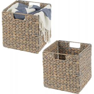 mDesign Juego de 2 cestas de almacenamiento, caja de almacenamiento plegable de jacinto de agua, cesta de almacenamiento ideal para guardar ropa, juguetes o revistas, con patrón de mimbre, color