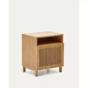 Mesita de noche Beyla de madera maciza de fresno y chapa de roble 53 x 62 cm FSC 100%
