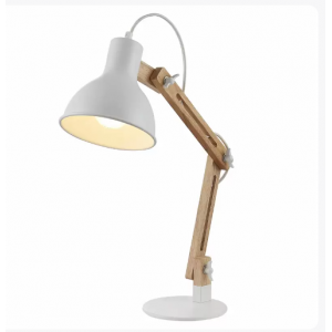 Lámpara de mesa Shivanja madera, pantalla blanca