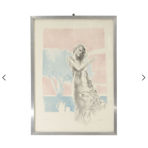 Cuadro vintage en técnica mixta sobre papel Marco metálico de Giampaolo Parini, 1980