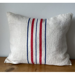 Almohadón de Lino Antiguo Rojo y Azul