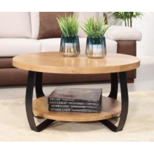 Mesa de centro redonda Léo fabricada en madera de roble y hierro en estilo Contemporáneo