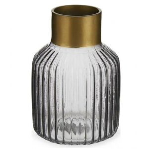 Jarrón Rayas Gris Dorado Vidrio (12 x 18 x 12 cm)