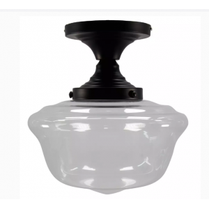 "LÁMPARA SUSPENDIDA CLASSIC SCHOOLHOUSE - FAB. ITALIA ANCHO / LARGO: 30 CM. PROFUNDO / FONDO: 30 CM. DIÁMETRO: 30 CM. ALTO: 32 CM. MATERIAL: ACERO / CRISTAL"