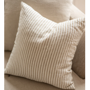COJÍN ARTESANO PURO LINO RAYITAS MARRÓN 50X50CM