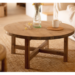 MESA DE CENTRO REDONDA DE MADERA MACIZA ACABADO ROBLE OSCURO DE Ø60CM