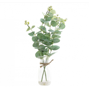 "JARRÓN CRISTAL CON EUCALIPTO ARTIFICIAL MEDIDAS: ALTURA: 37 CM DIAMETRO: 14 CM"