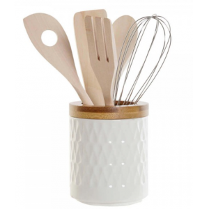 PORTA UTENSILIOS COCINA - PORCELANA /BAMBÚ