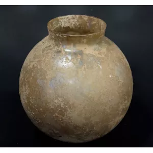 Jarrón esférico de vidrio romano. 18 cm