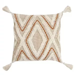 Cojín cuadrado beige, blanco y teja