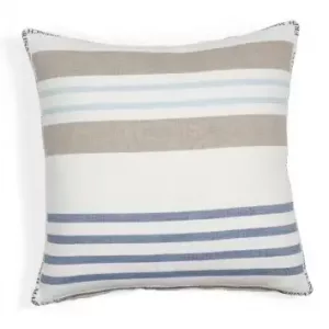 Cojín de algodón en blanco, azul y topo con motivos de rayas tejidos 50x50