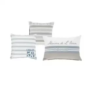 Cojines en algodón crudo y azul con estampados (x3)