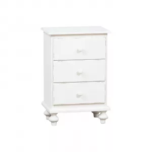Mesita de noche de estilo Country de madera maciza de tilo acabado con efecto blanco envejecido 50x35x75 cm