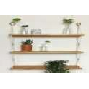 Estantería colgante de madera y cuerda blanca - 3 pisos