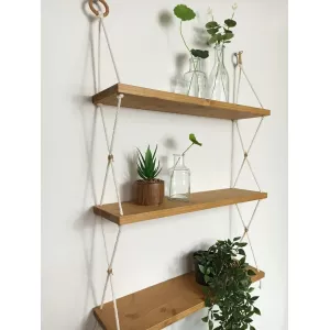 Repisa de madera, 3 pisos con cuerda