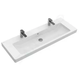 Lavabo de pared para mueble con rebosadero para 2 grifos