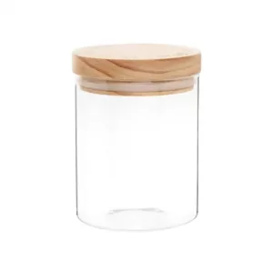 Frasco de cristal con tapa de madera de pino Alt. 14