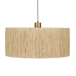 Lámpara de techo tambor de rafia y metal dorado