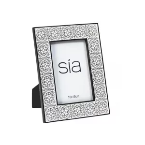 Marco de fotos de poliresina blanca y negra de 15x10