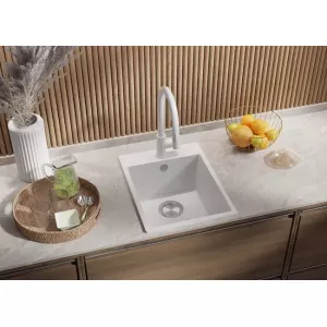 Fregadero Cocina Blanco 38x50cm, Fregadero Granito 1 Seno + Sifón, Fregadero sobre encimera al mueble 40cm - Riga de Primagran