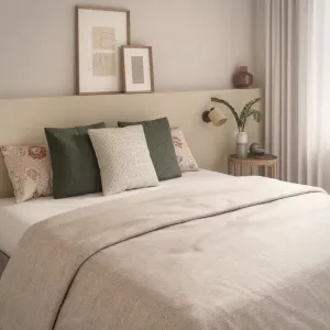 Colcha de cama Calpe algodón beige para cama de 150 cm