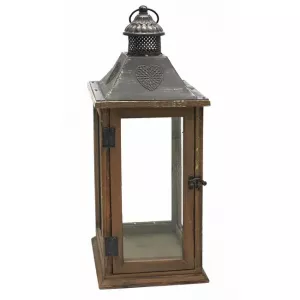 Farolillo de madera 21X21X48 cm marrón