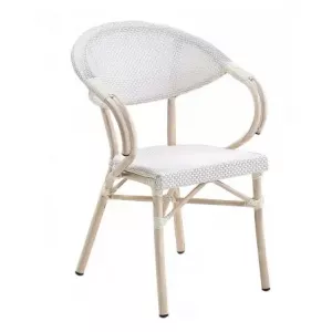 Sillón ALMIJARA, apilable, aluminio, teslin blanco, plata y gris